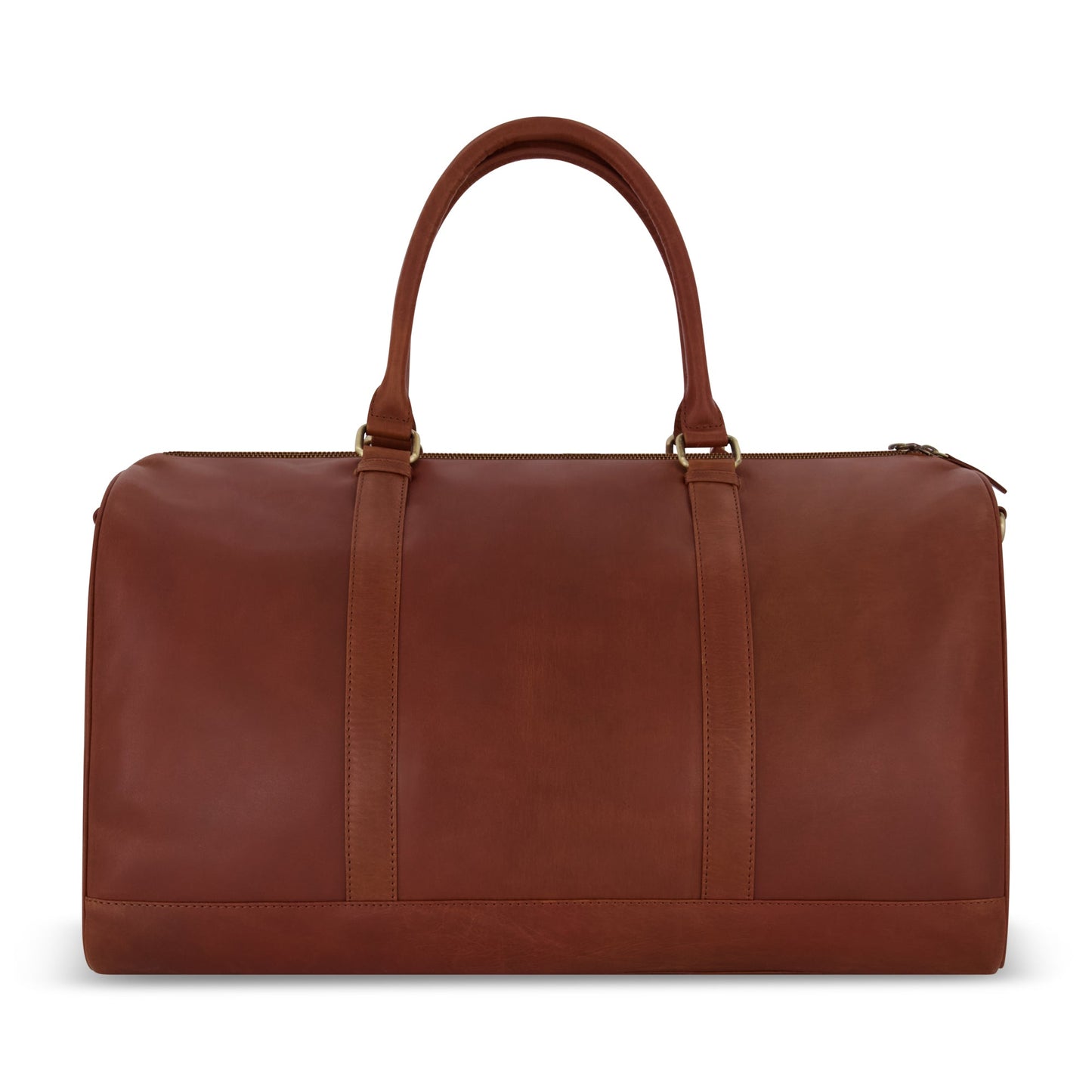 Interior of Yellowstone leather duffel showing branded lining