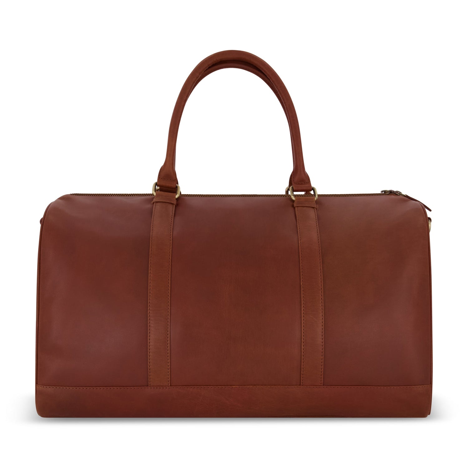 Interior of Yellowstone leather duffel showing branded lining