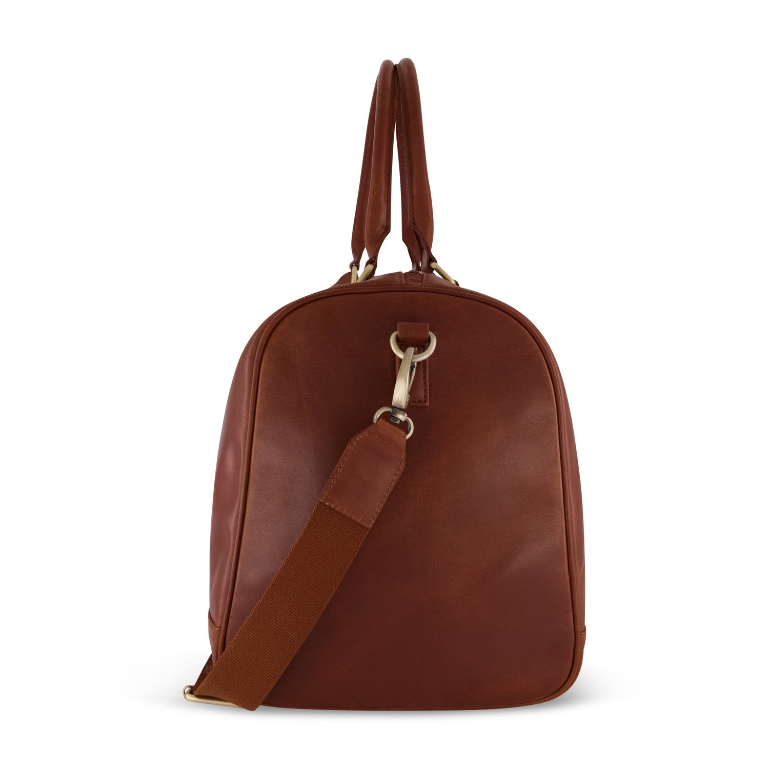 Metal feet and leather detailing on Yellowstone duffel bag