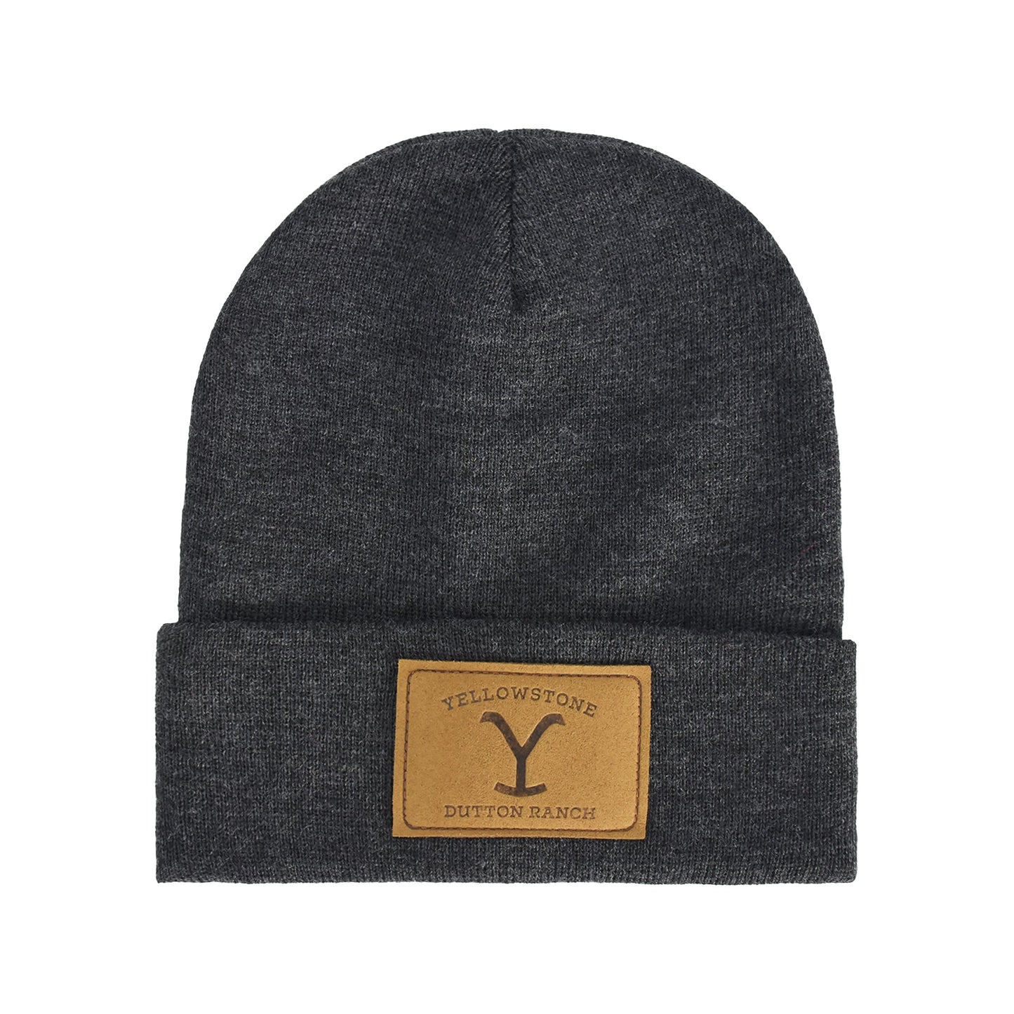 Yellowstone dark heather grey beanie with brown Y logo patch