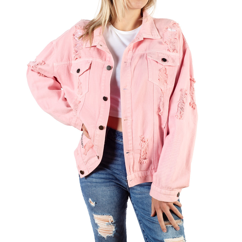 Yellowstone Beth Dutton State of Mind Wren + Glory Hand Painted Pink Denim Jacket