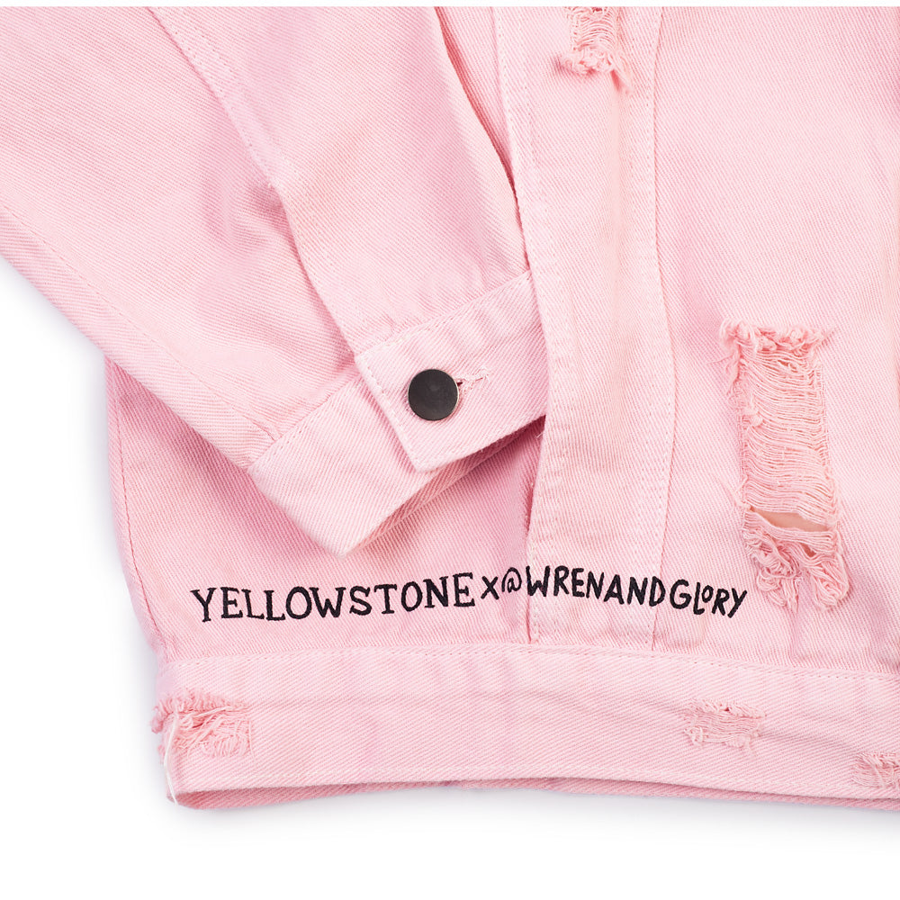 Yellowstone Beth Dutton State of Mind Wren + Glory Hand Painted Pink Denim Jacket