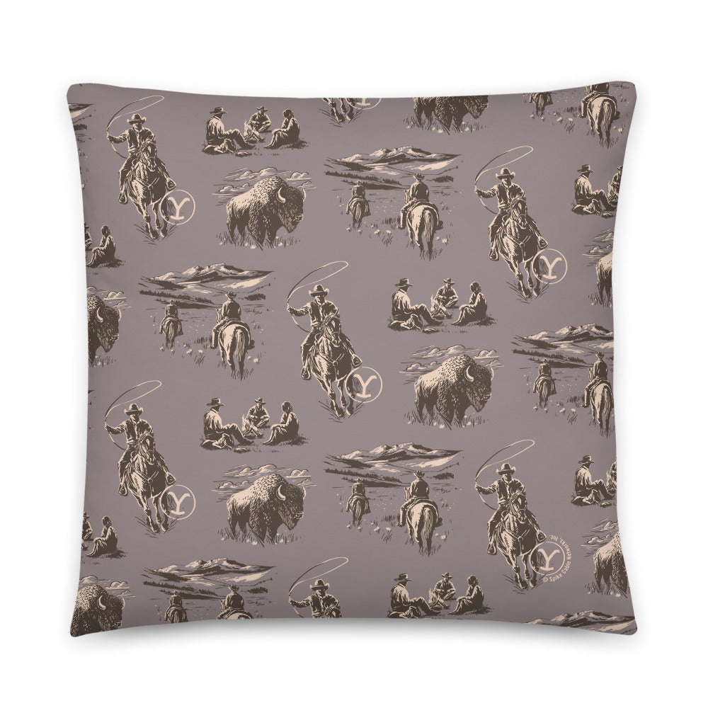 Yellowstone Cowboy Pattern Throw Pillow White