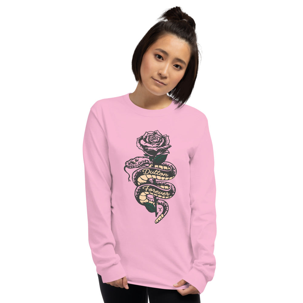 Yellowstone Dutton Forever Rose and Rattlesnake Long Sleeve T-Shirt