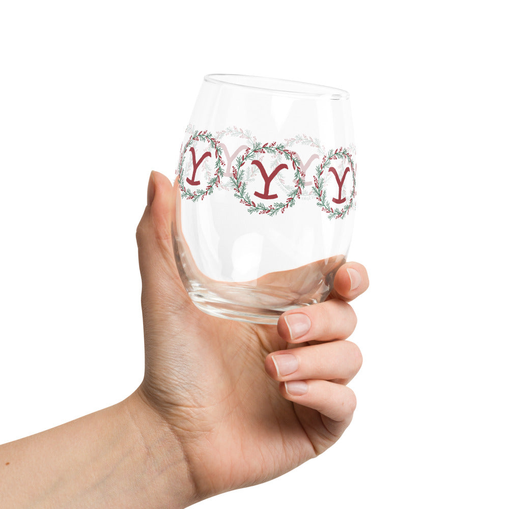 Yellowstone Holiday Wreath Wine Glass