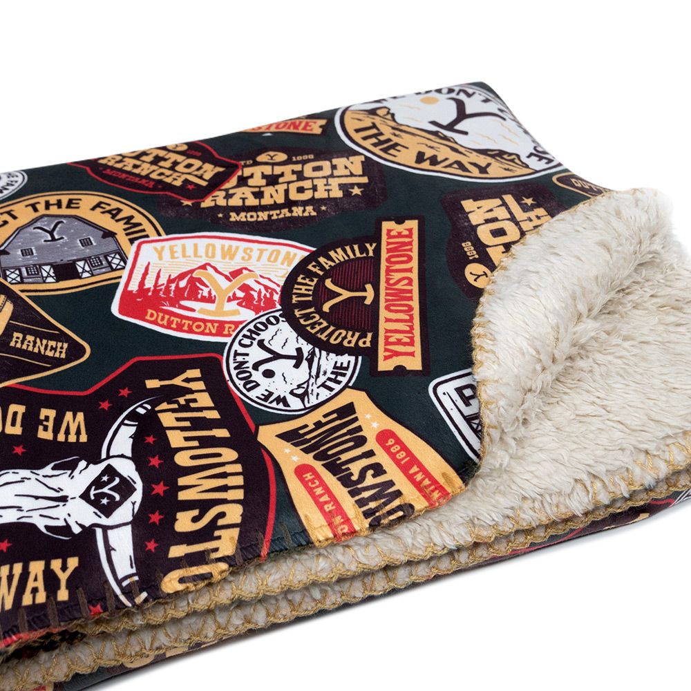 Yellowstone Patches Sherpa Blanket