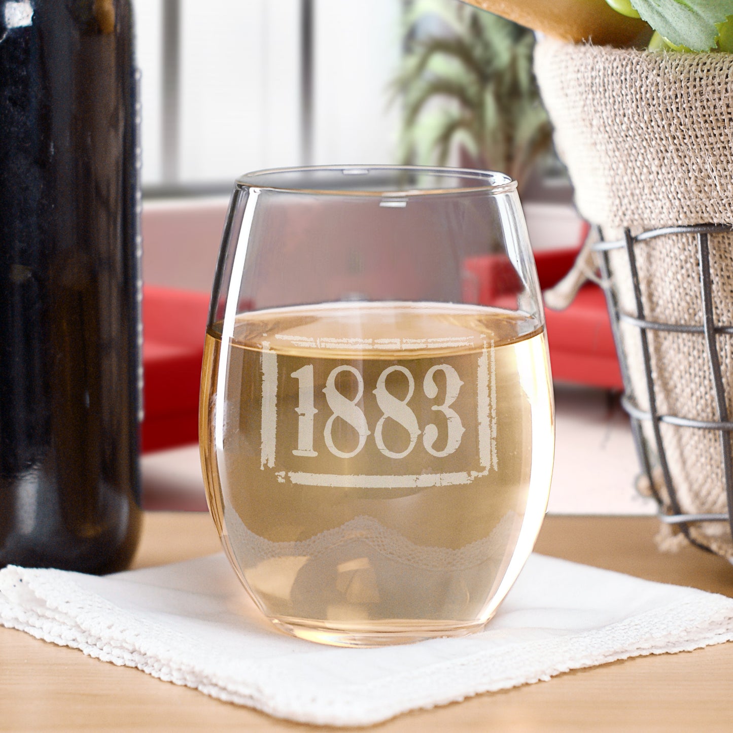 Yellowstone 1883 Logo Laser Engraved Stemless Wine Glass