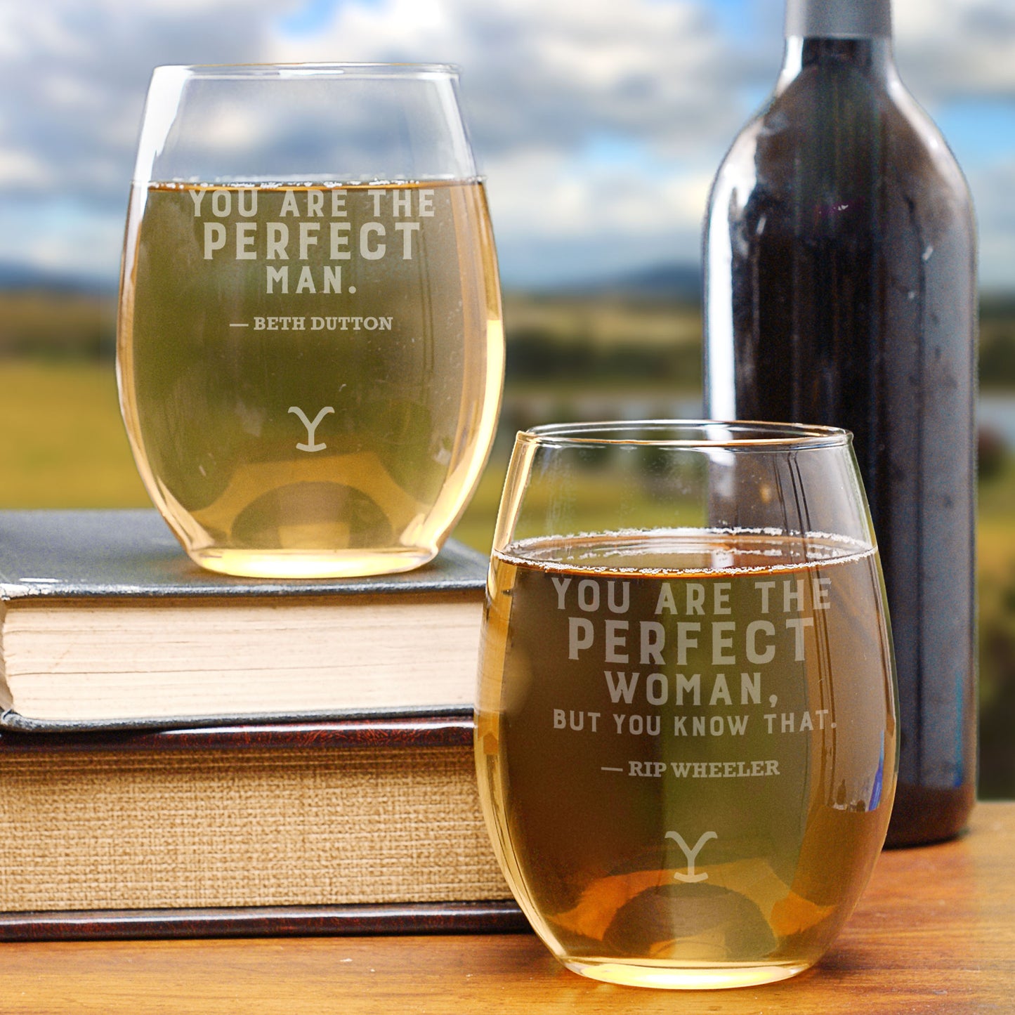 Yellowstone You Are Perfect Beth and Rip Laser Engraved Stemless Wine Glass - Set of 2