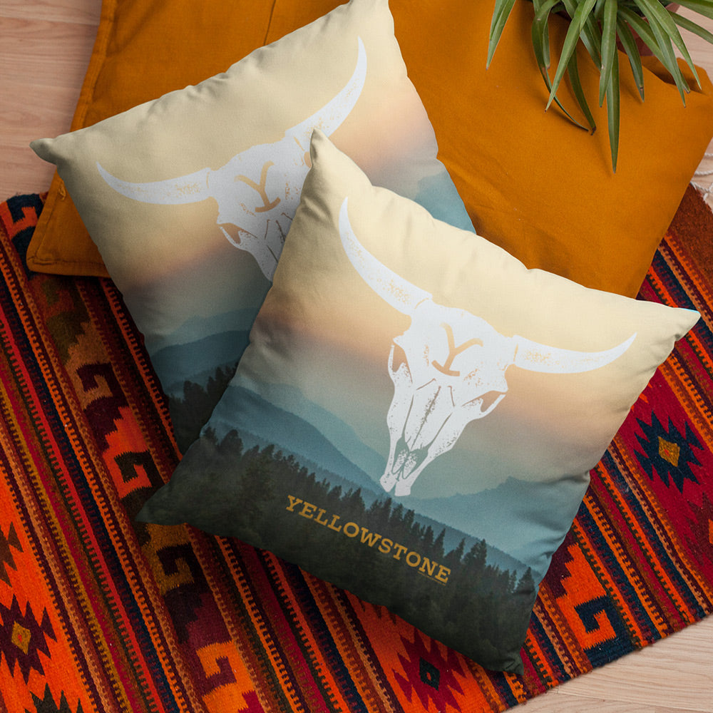 Yellowstone Cow Skull Throw Pillow