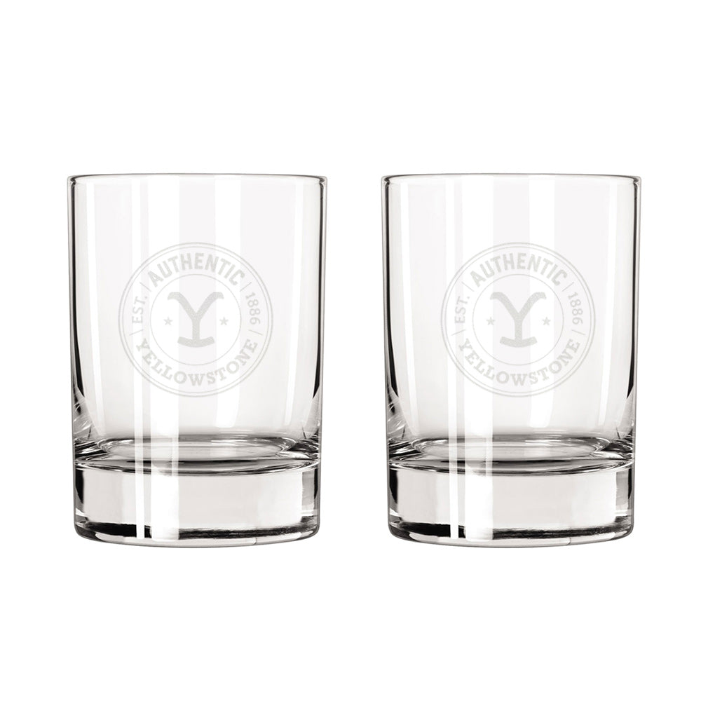 Yellowstone Authentic Y Logo Laser Engraved Rocks Glass - Set of 2