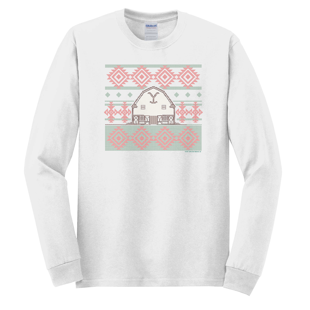 Yellowstone Dutton Ranch Two Color Holiday Barn Adult Long Sleeve T-Shirt