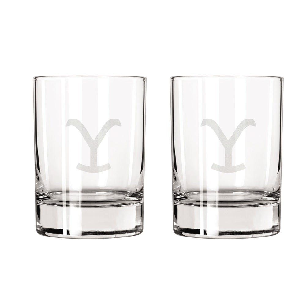 Yellowstone Y Logo Laser Engraved Rocks Glass - Set of 2