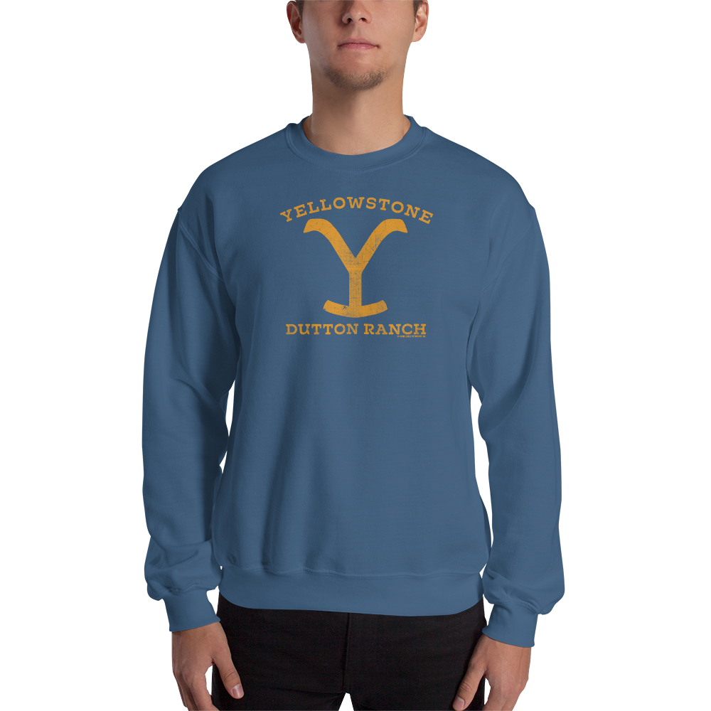 Yellowstone Dutton Ranch Distressed Logo Fleece Crewneck Sweatshirt