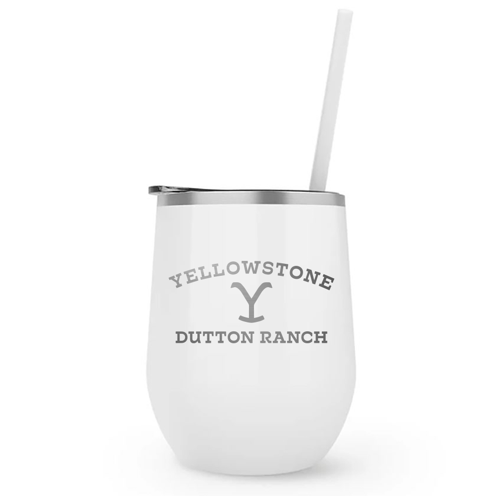 Yellowstone Dutton Ranch Logo Laser Engraved Wine Tumbler with Straw