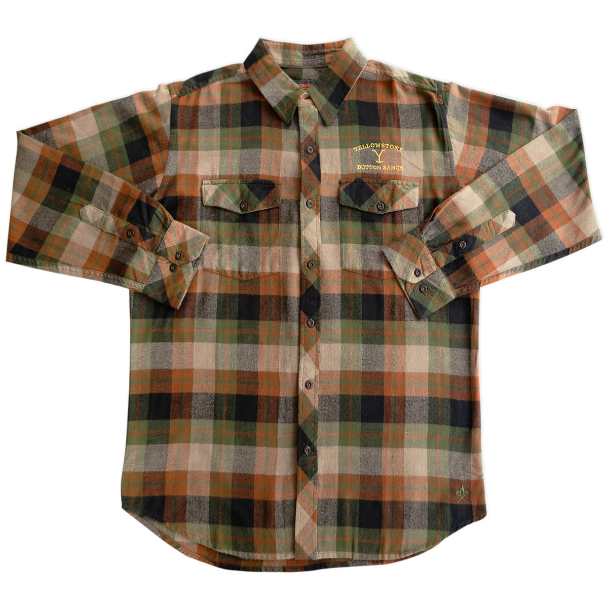 Yellowstone Dutton Ranch Embroidered Olive Plaid Flannel Shirt ...