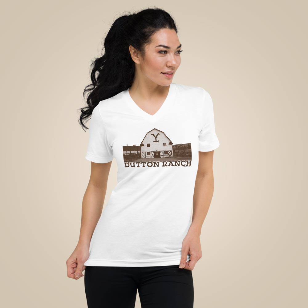 Yellowstone Dutton Ranch Barn Adult V-Neck T-Shirt