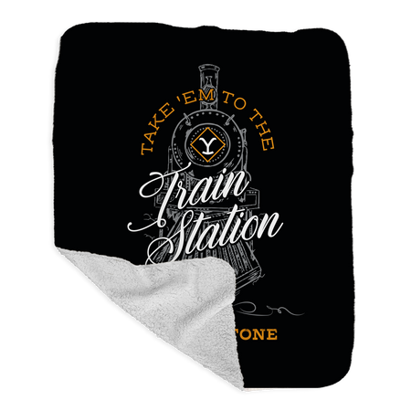 Yellowstone Take 'Em To The Train Station Grey Sherpa Blanket