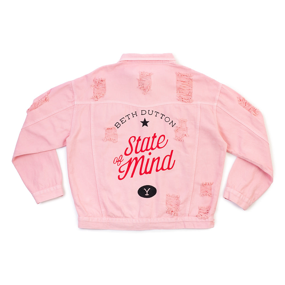 Yellowstone Beth Dutton State of Mind Wren + Glory Hand Painted Pink Denim Jacket