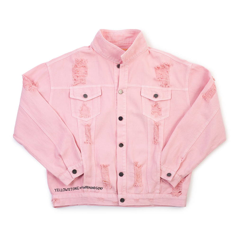 Yellowstone Beth Dutton State of Mind Wren + Glory Hand Painted Pink Denim Jacket