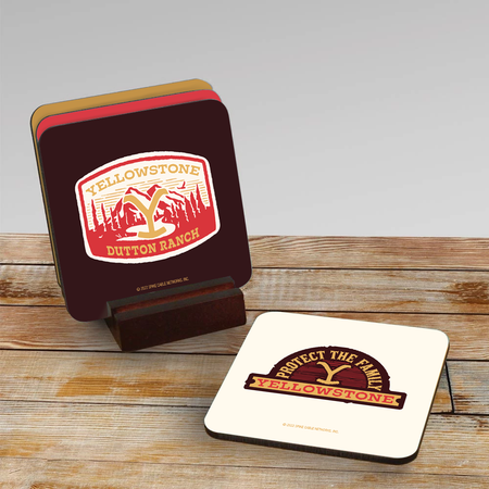 Yellowstone Logos Coasters with Mahogany Holder